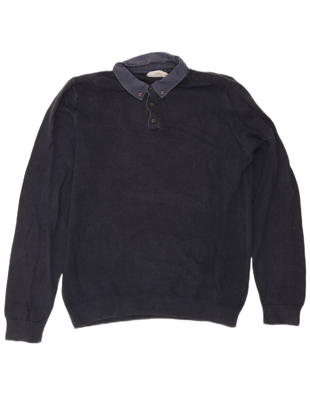 Marks & SPENCER Herren-Pullover mit Polokragen, Mittelblau