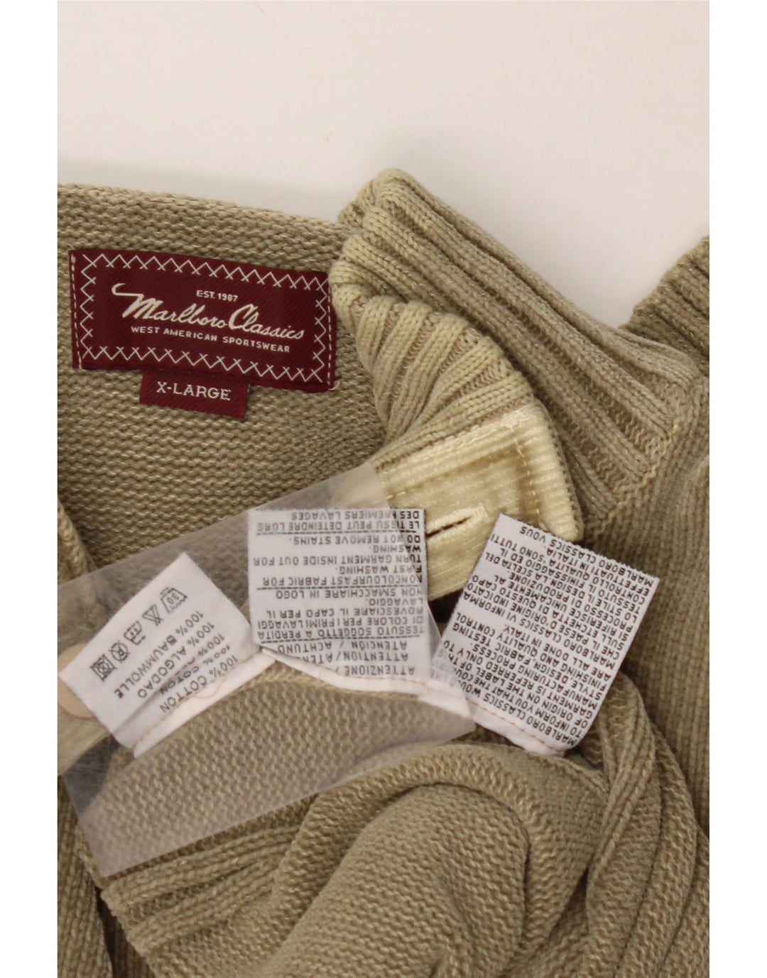 MARLBORO CLASSICS Mens Button Neck Jumper Sweater XL Khaki Cotton