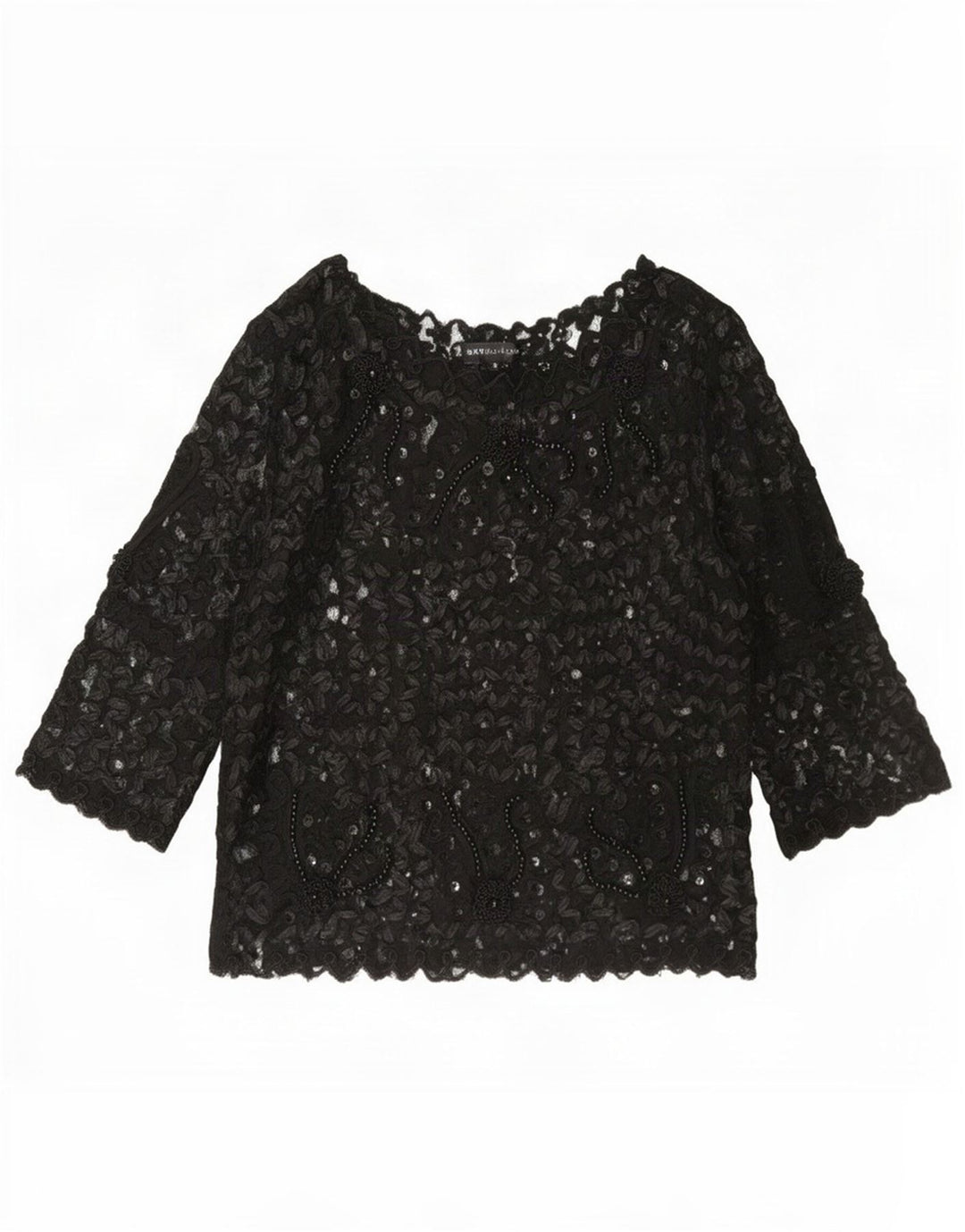 Sky Design Damen-Top, durchsichtig, 3/4-Ärmel, US-Größe 4, Größe S, Schwarz, Blumenmuster