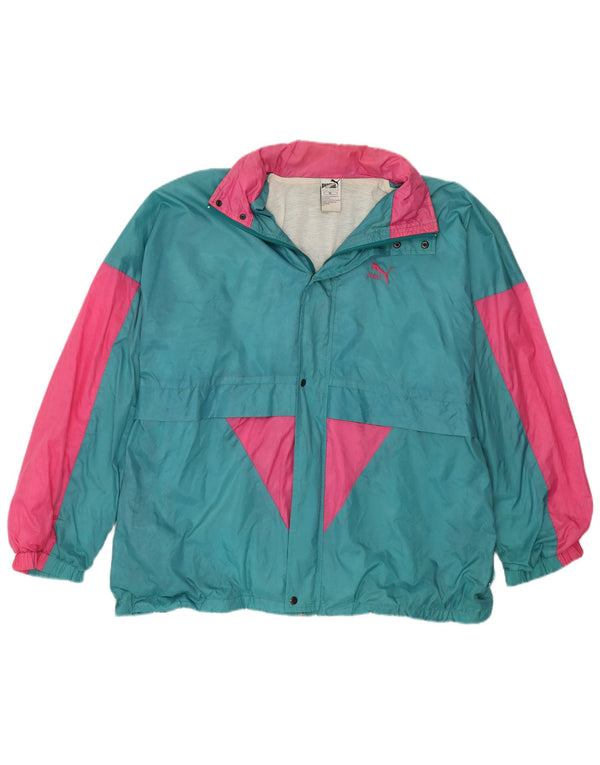 PUMA Herren-Regenjacke mit Kapuze, UK 42, XL, blaues Colourblock-Nylon