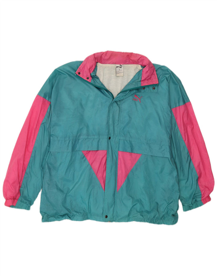 PUMA Herren-Regenjacke mit Kapuze, UK 42, XL, blaues Colourblock-Nylon