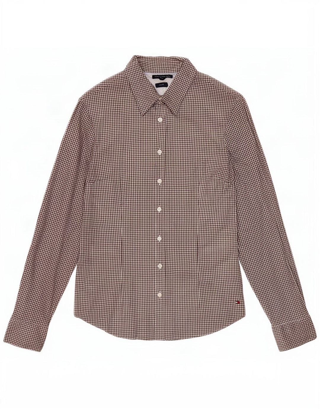 Tommy Hilfiger Damen Stretch-Hemd, US 10, groß, schwarze Gingham-Baumwolle