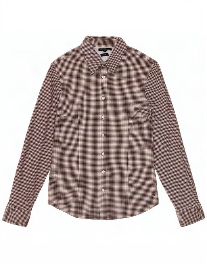 Tommy Hilfiger Damen Stretch-Hemd, US 10, groß, schwarze Gingham-Baumwolle