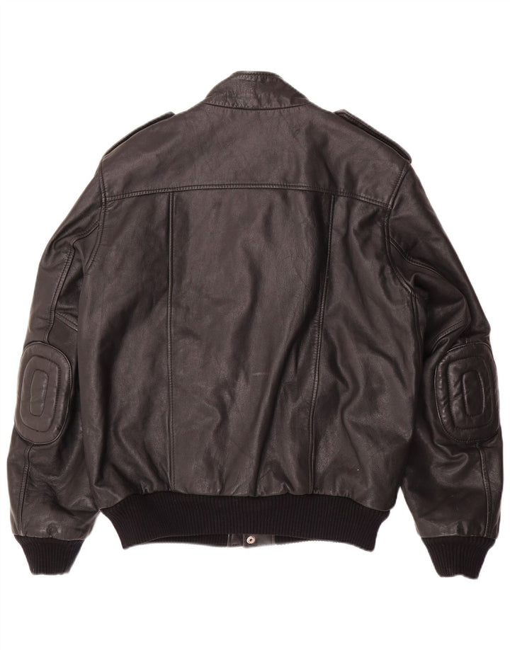 VINTAGE Herren Militärlederjacke IT 54 2XL Schwarzes Leder