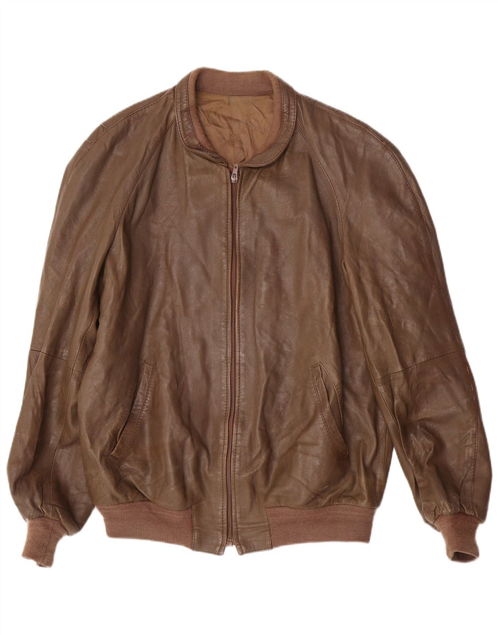 VINTAGE Herren Lederjacke IT 54 2XL Braun