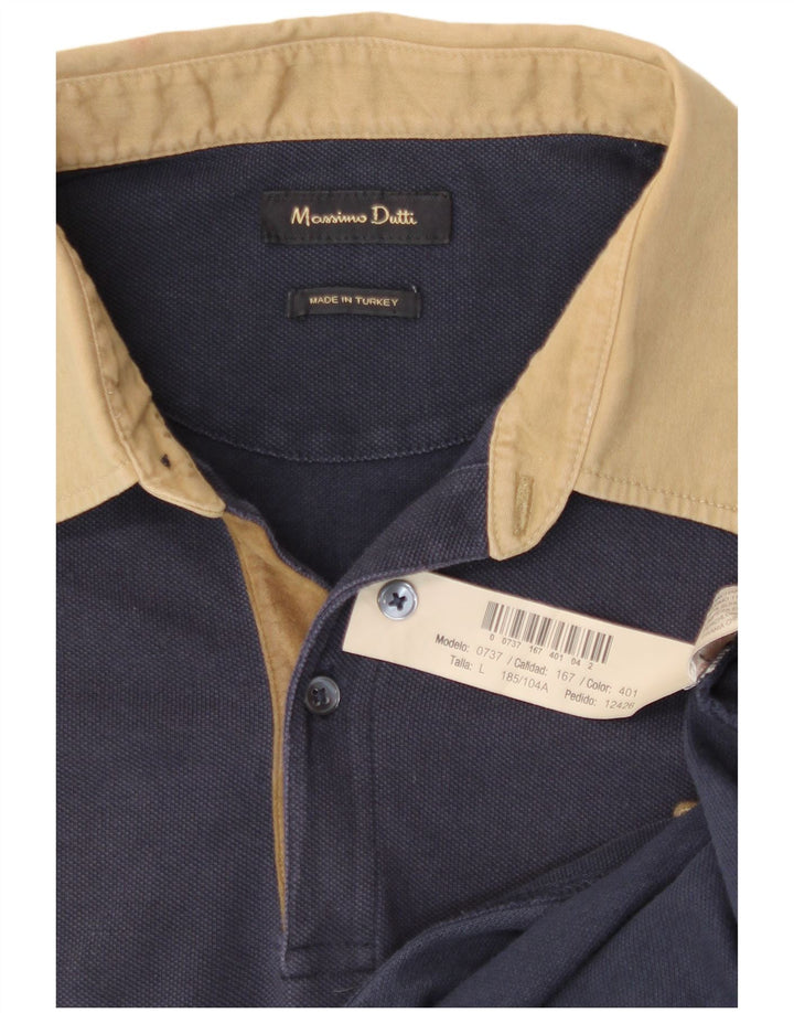 MASSIMO DUTTI Mens Polo Shirt Large Navy Blue Cotton