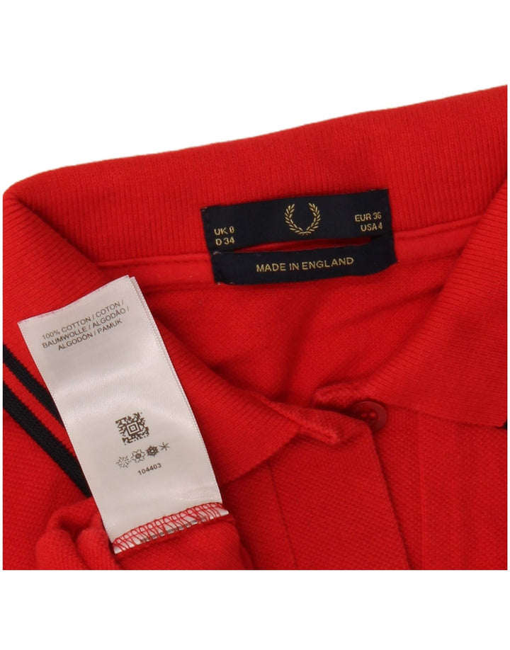 Fred Perry Damen Crop Poloshirt UK 8 Small Rote Baumwolle