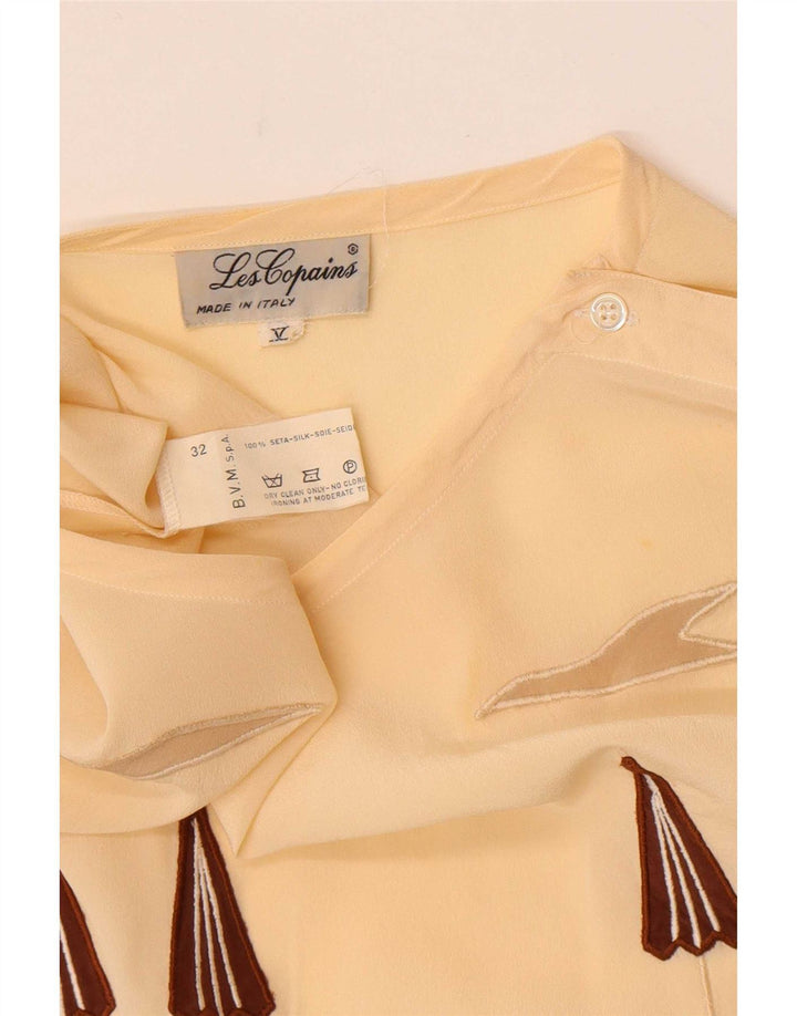 Les Copains Durchsichtiges Damen-Blusenoberteil UK 16 Große beige gestreifte Seide