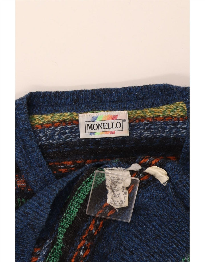 Monello Herren-Pullover mit V-Ausschnitt, groß, mehrfarbig, gestreift, Wolle