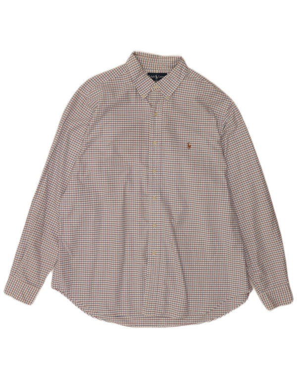 Ralph Lauren Herrenhemd mit klassischer Passform, Größe 17 1/2 XL, weiß karierte Baumwolle