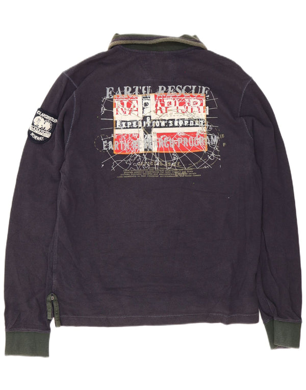 Napapijri Herren-Rugby-Poloshirt mit Grafik, langärmelig, groß, marineblau, Baumwolle