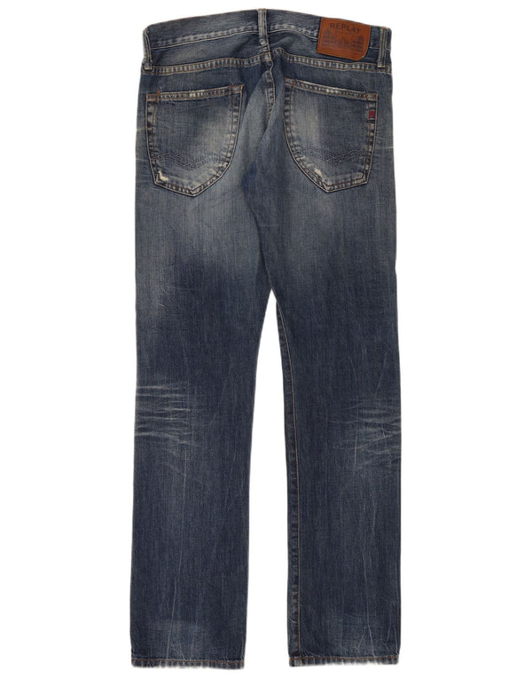 Replay Herren Straight Jeans W31 L32 Blaue Baumwolle
