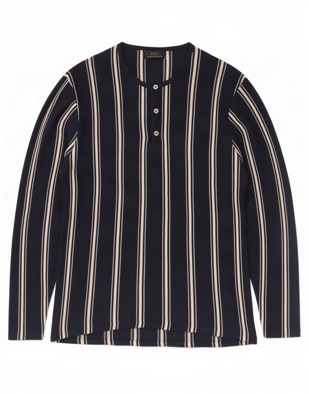 Zara Herren-Oberteil, langärmelig, mittelgroß, Marineblau, gestreift, Ramie