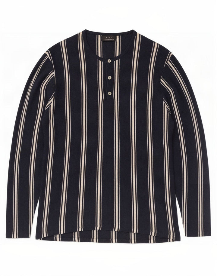 Zara Herren-Oberteil, langärmelig, mittelgroß, Marineblau, gestreift, Ramie