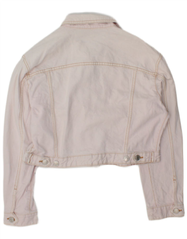 Zara Damen Crop Denim Jacke UK 16 Large Rosa Baumwolle