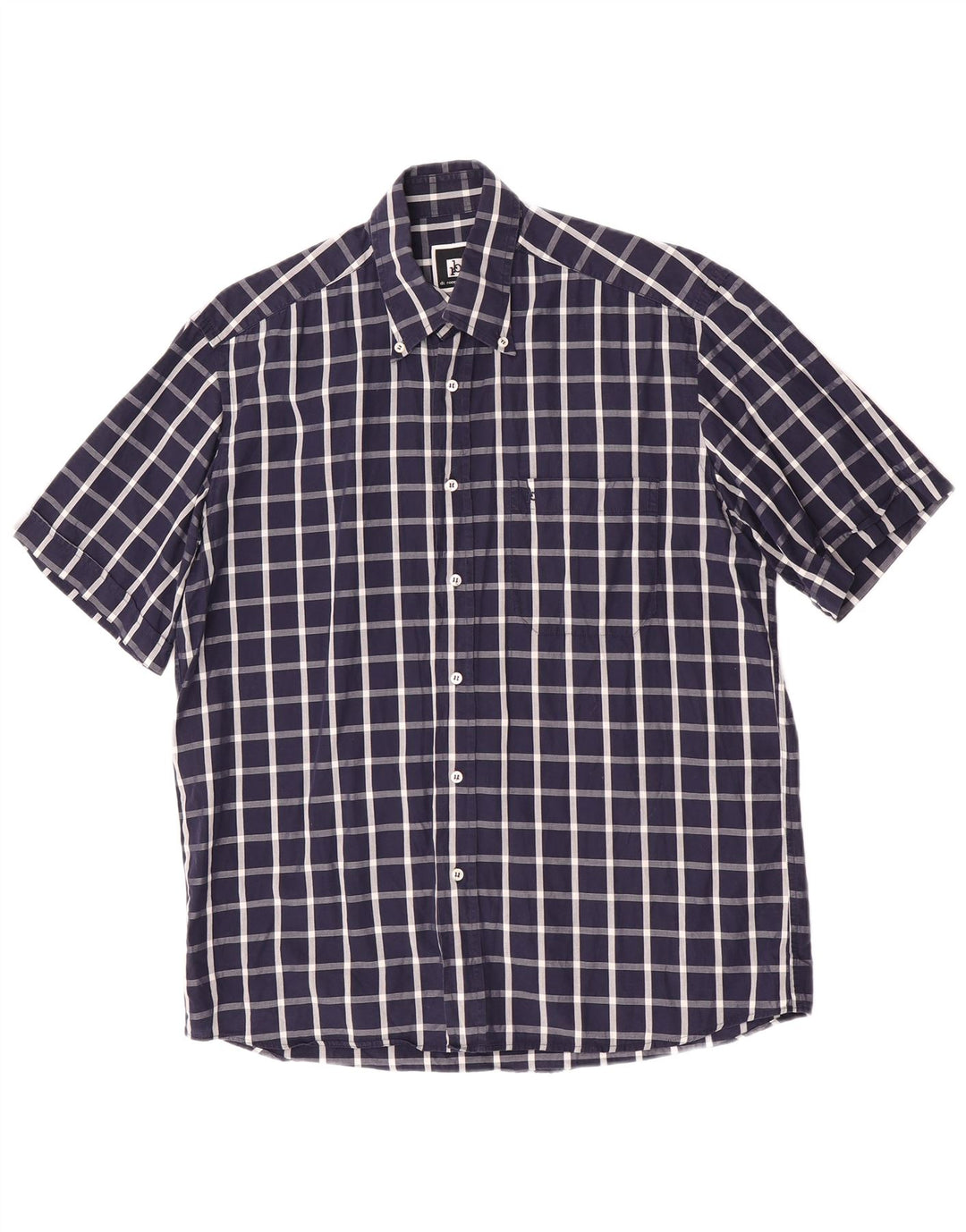 Roccobarocco Herren Kurzarmhemd Größe 39 15 1/2 Mittel Marineblau kariert