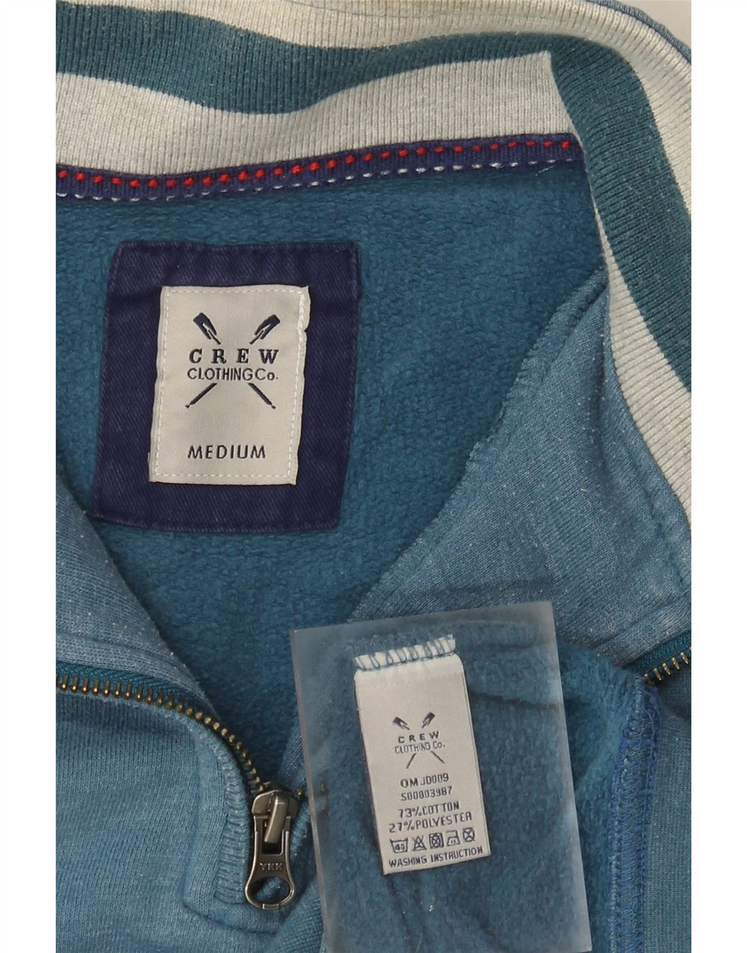 Crew Clothing Herren-Sweatshirt mit Reißverschluss am Hals, mittelblaue Baumwolle
