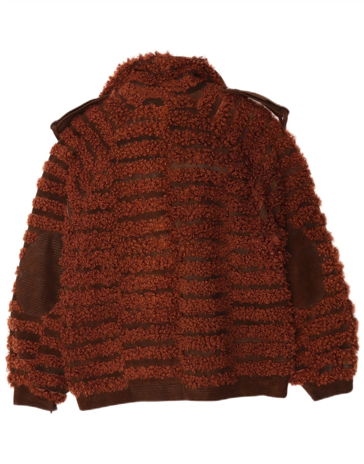 VINTAGE Damen Bomberjacke UK 16 Large Braun gestreift