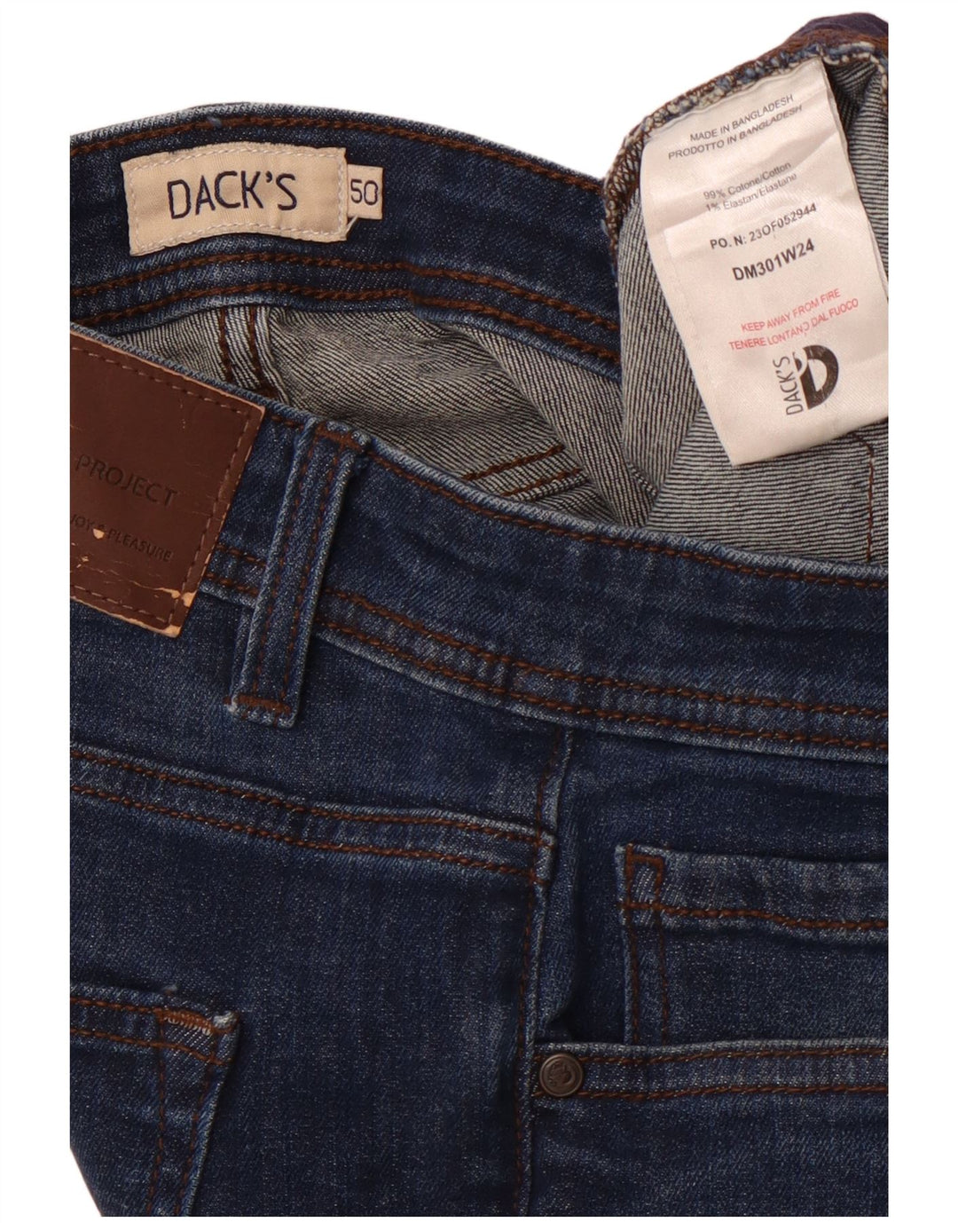 DACK'S Herren Straight Jeans IT 50 Large W34 L31 Marineblau Baumwolle