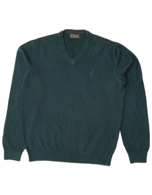 AUSTRALIAN L'ALPINA Herren-Pullover mit V-Ausschnitt aus mittelgrüner Wolle