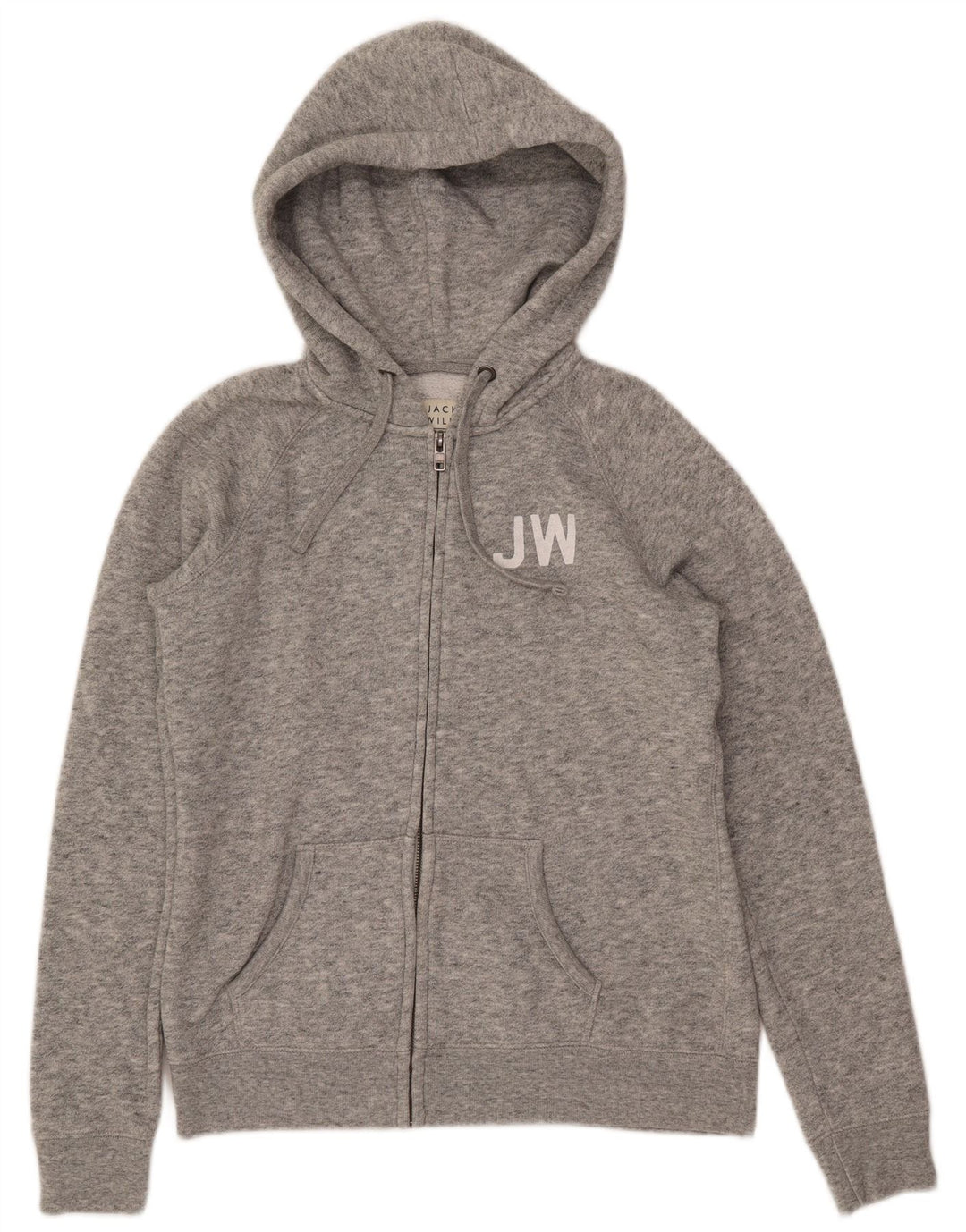 JACK WILLS Damen-Kapuzenpullover mit Reißverschluss, UK 14, großes grau geflecktes Polyester