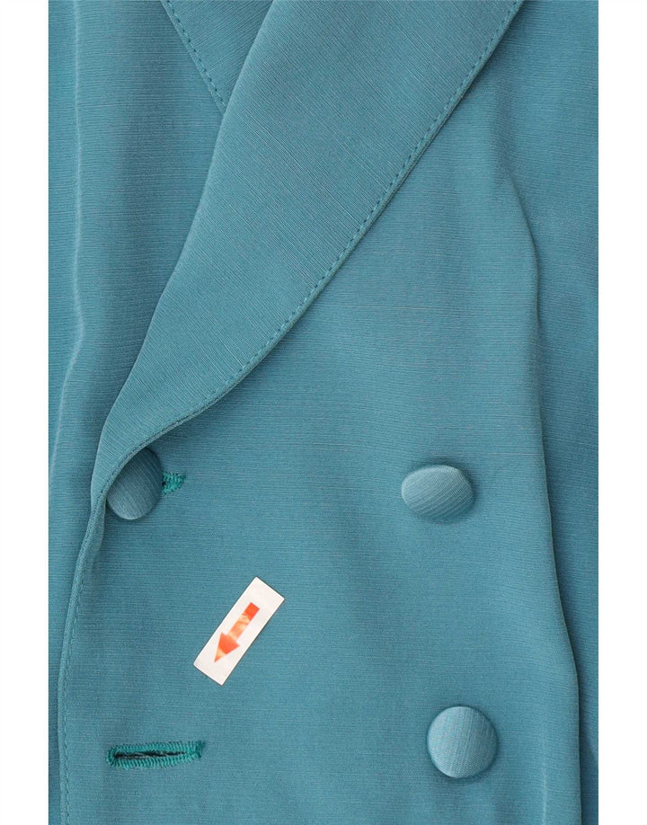 Vintage Damen Crop Zweireiher Blazer Jacke EU 34 XS Blau Polyester