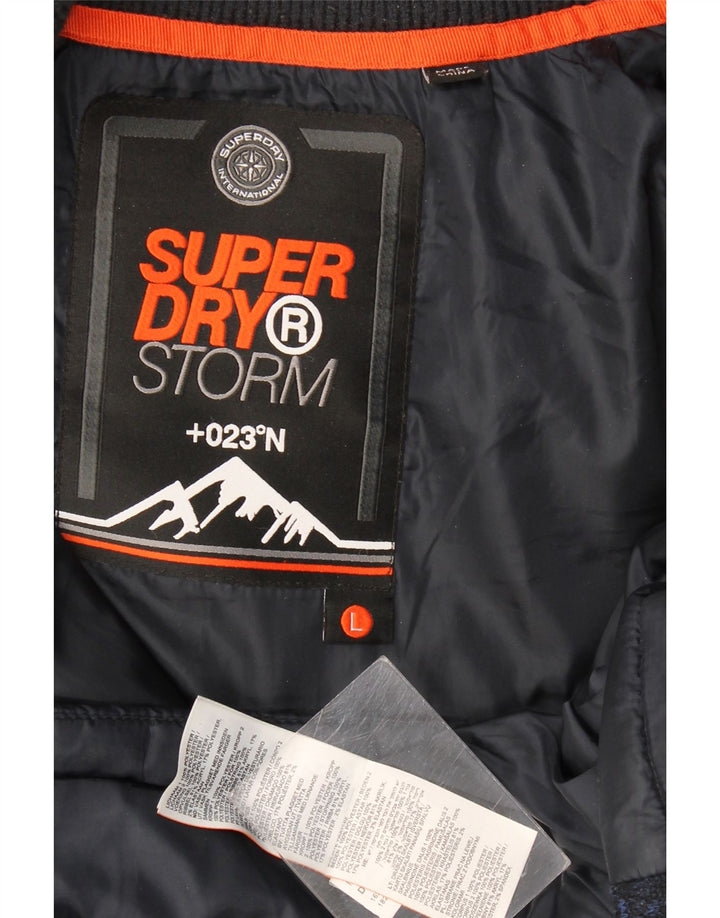 Superdry Herren-Jacke mit Kapuze, gepolstert, Größe 40, Marineblau, gesprenkeltes Polyester