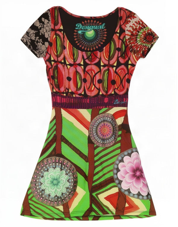 Desigual Damen A-Linien-Kleid UK 18 XL Grüne geometrische Viskose