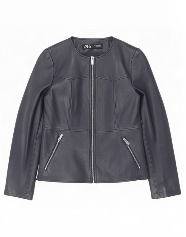Zara Damen Kunstlederjacke UK 12 Medium Marineblau Polyester