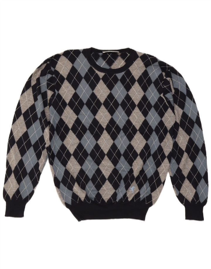 Pringle Herren-Pullover mit Rundhalsausschnitt, mittleres Marineblau, Argyle-/Diamant-Wolle