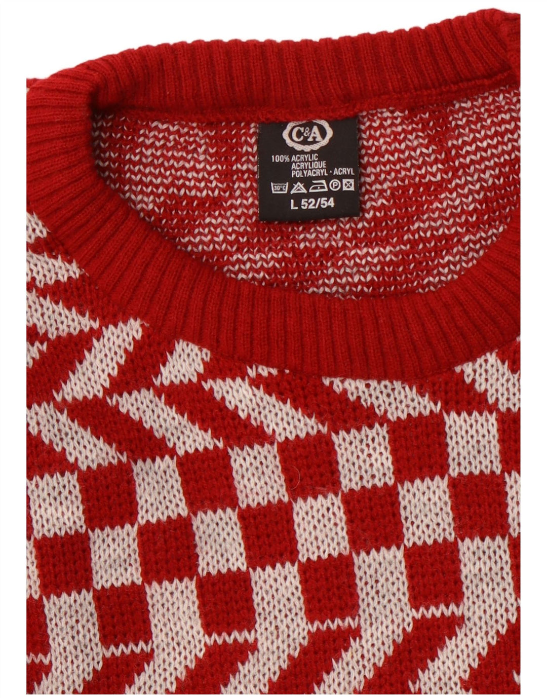 C & A Herren-Pullover mit Rundhalsausschnitt, großes rotes geometrisches Acryl
