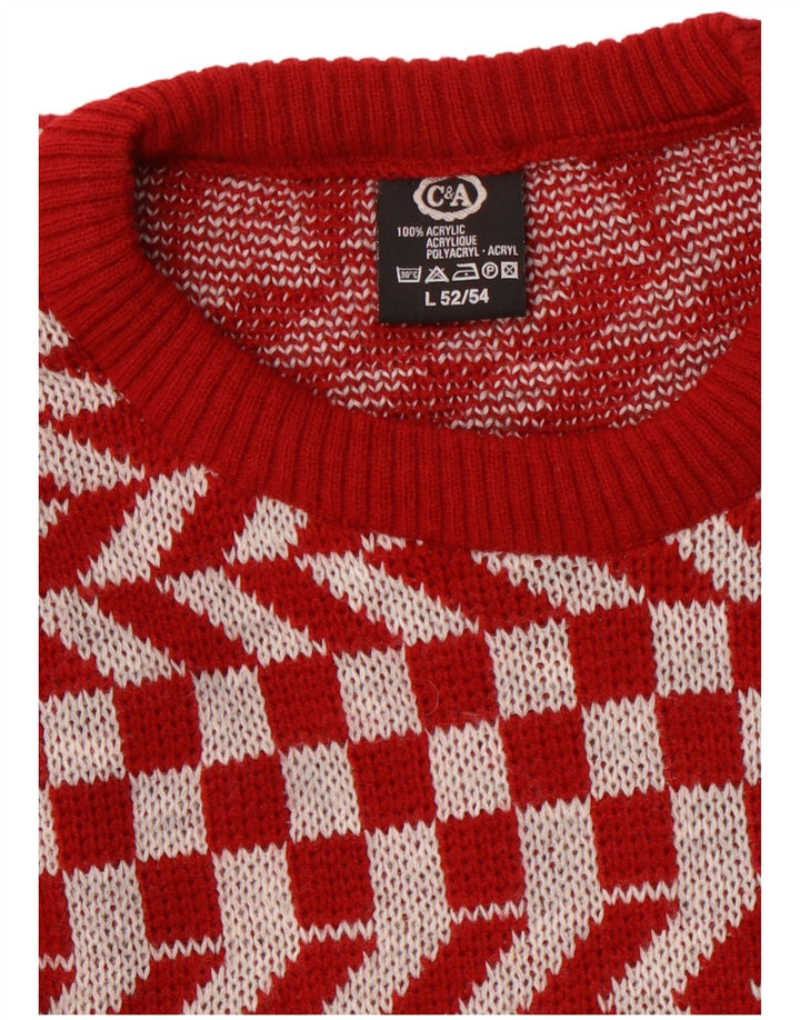 C & A Herren-Pullover mit Rundhalsausschnitt, großes rotes geometrisches Acryl