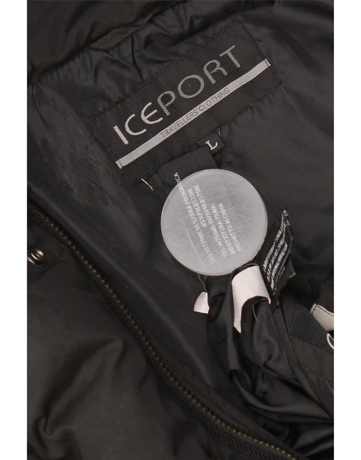 Iceport Wattierte Damenjacke mit Kapuze, UK 40, Größe L, Schwarz, Polyamid