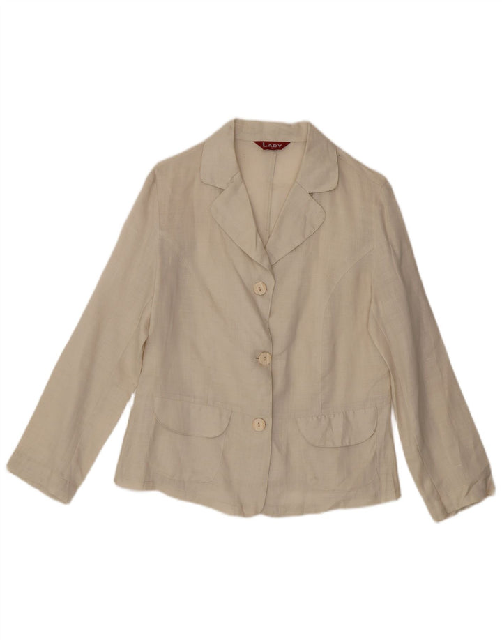 Vintage Damen Hemdbluse UK 14 Medium Beige Leinen