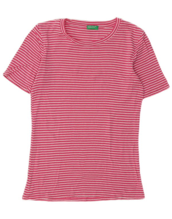 BENETTON Damen T-Shirt Top UK 6 XS rosa gestreift aus Baumwolle