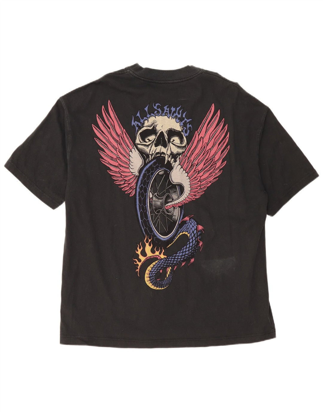 ALL SAINTS Übergroßes grafisches T-Shirt-Oberteil für Herren aus mittelschwarzer Baumwolle