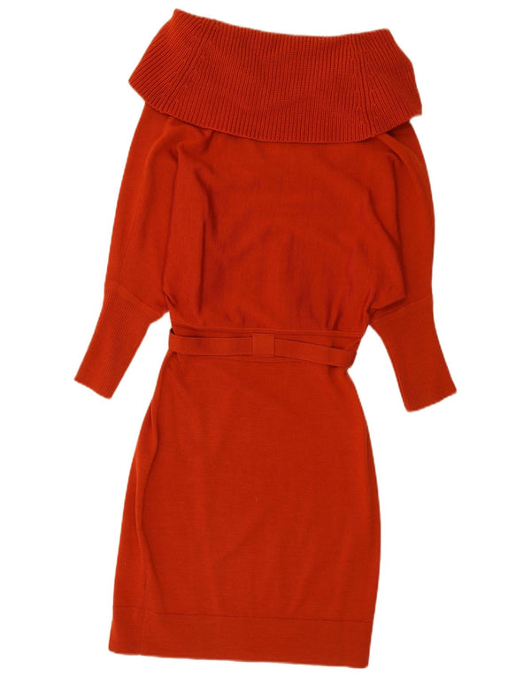Karen Millen Damen Langarm-Pulloverkleid mit Rollkragen, UK 2 2XS, rote Wolle