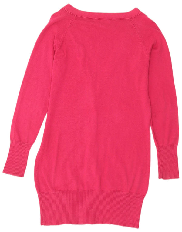 Zara Damen Longline-Cardigan-Pullover UK 14 Große rosa Baumwolle