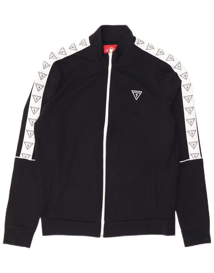 GUESS Herren-Trainingsanzugoberteil mit Grafik, Größe S, Schwarz, Farbblock-Rayon