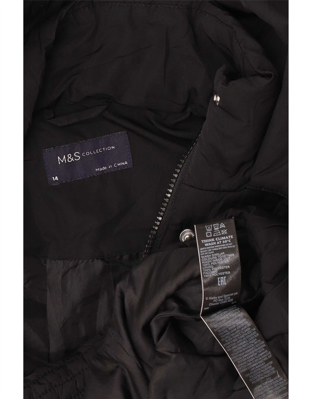 Marks & Spencer Damen-Kapuzen-Übergröße, wattierte Jacke, Gr. 14, Schwarz