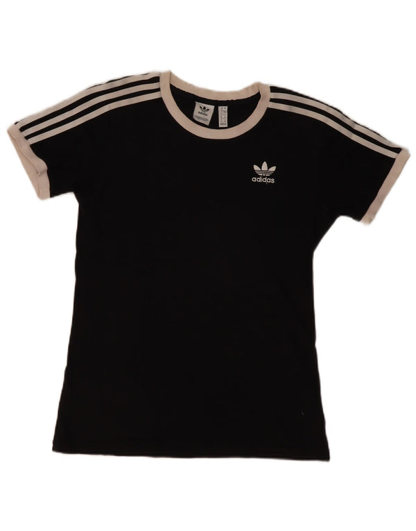 Adidas Damen T-Shirt Top UK 8 Small Schwarz Baumwolle