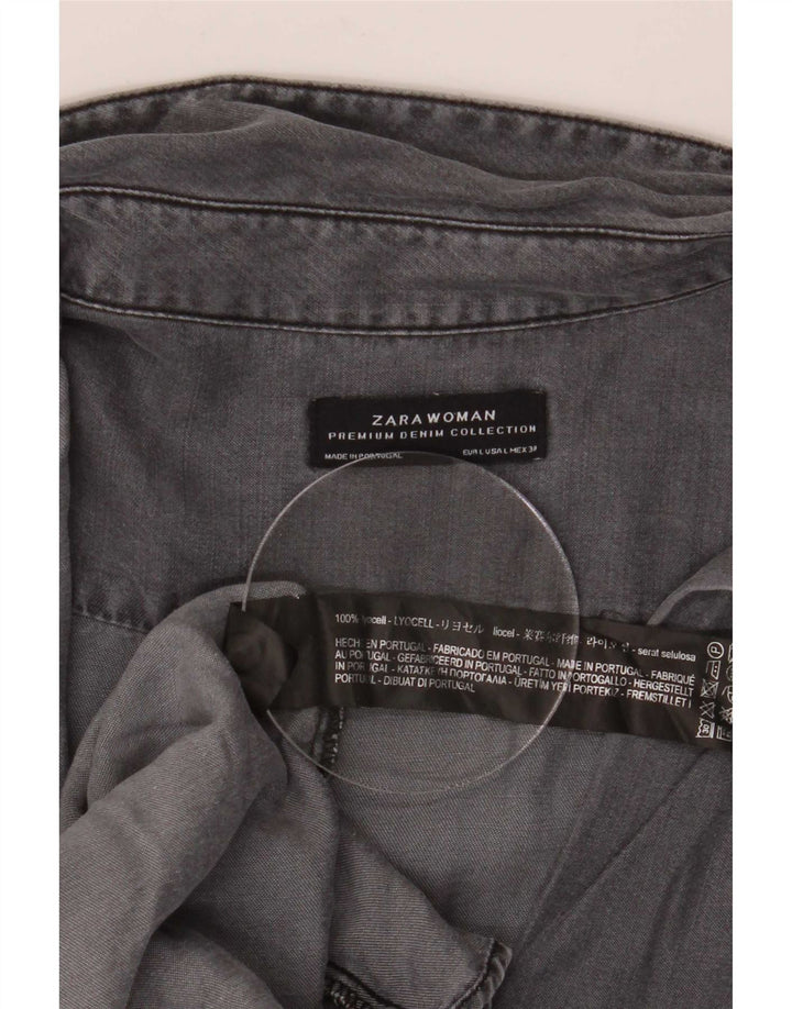 Zara Damen 1/2-Ärmel-Übergroßes Pullover-Hemd UK 16 Large Graues Lyocell