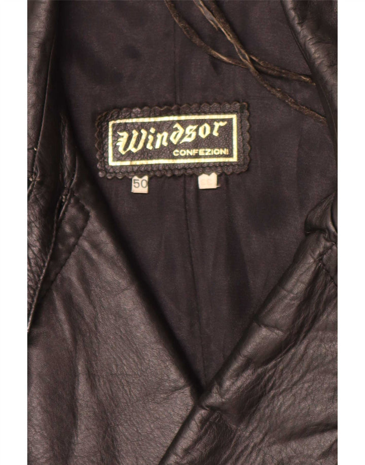 Windsor Herren Zweireihiger Ledermantel IT 50 Large Schwarz