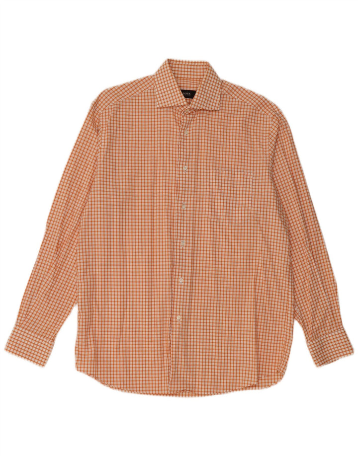 Hugo Boss Herrenhemd Mittelorange karierte Baumwolle