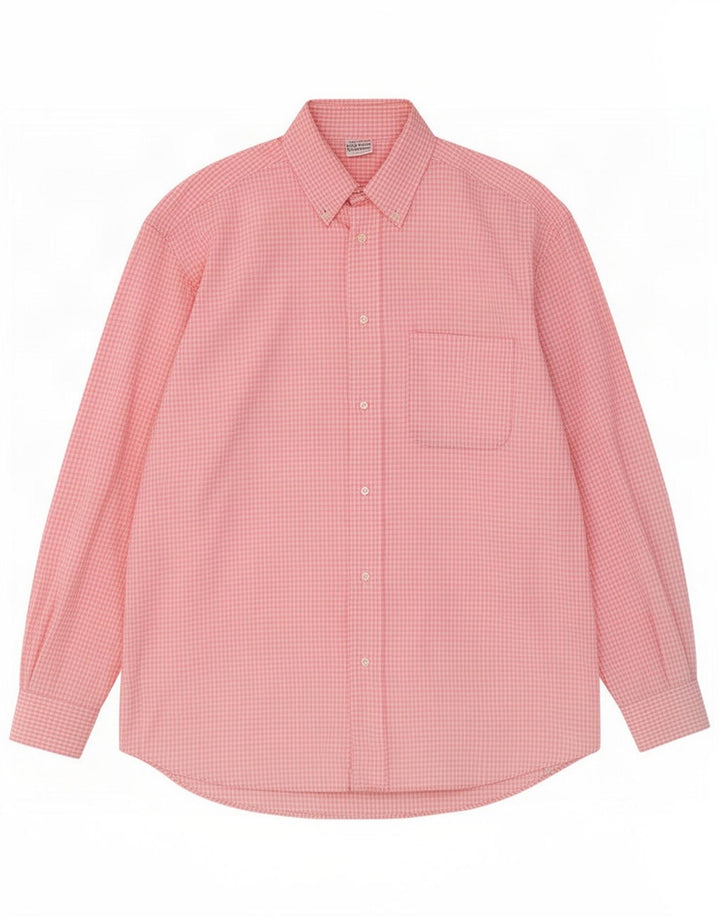 Benetton Herren-Hemd, groß, rosa Gingham-Baumwolle