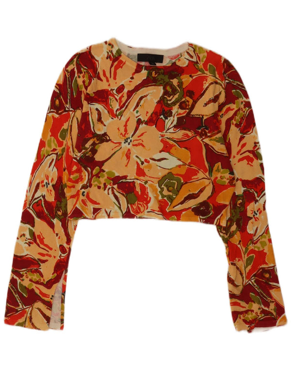 Zara Womens Crop Top Long Sleeve UK 12 Medium Multicoloured Floral Cotton