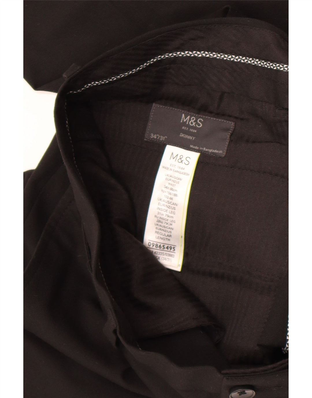 Marks & Spencer Herren Skinny Anzughose W34 L31 Schwarz Polyester