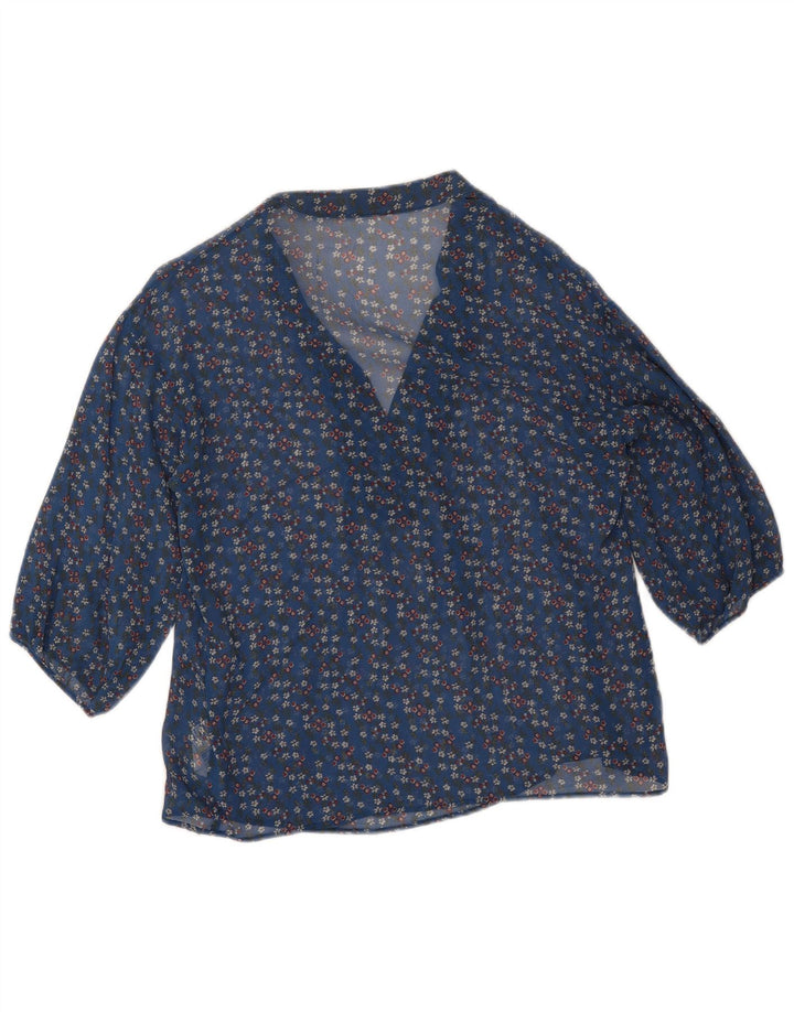 Pinko Damen-Blusenoberteil mit durchsichtigen 3/4-Ärmeln, UK-Größe 12, Mittelblau mit Blumenmuster