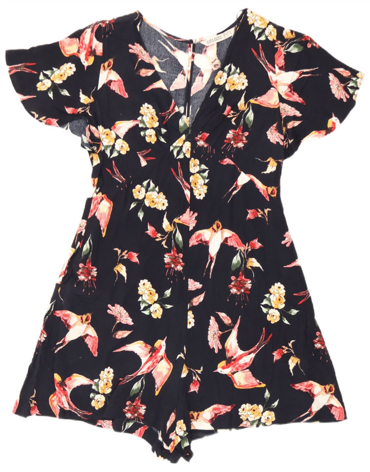 Zara Womens Playsuit UK 10 Small Schwarz geblümte Viskose