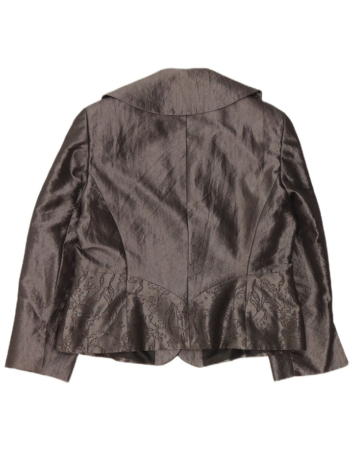 JOHN BENTLEY Damen-Cardigan-Oberteil UK 14 Large Graues Blumenmuster aus Polyester